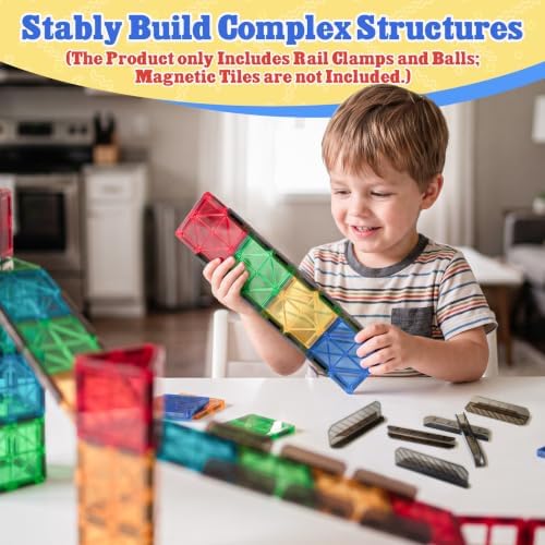 Magnetic Tiles Rail Pack 18-Pieces Magnetic Rail Clamps with Marble Run - Image 2