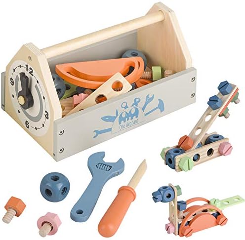 Wooden Tool Toy Toolbox Toddler Educational Construction Kids Toys Play Accessories Set Creative Gift for 3 Year Olds and Up Boys Girls by Toywoo
