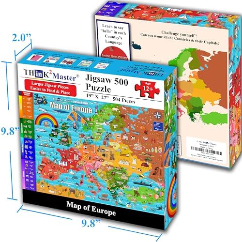 Think2Master Colorful Map of Europe 500 Pieces Jigsaw Puzzle with Very Large Pieces for 13+, Adults & Seniors. Great Gift for Interest in the European Map. Size: 26.8” X 18.9” - Image 5