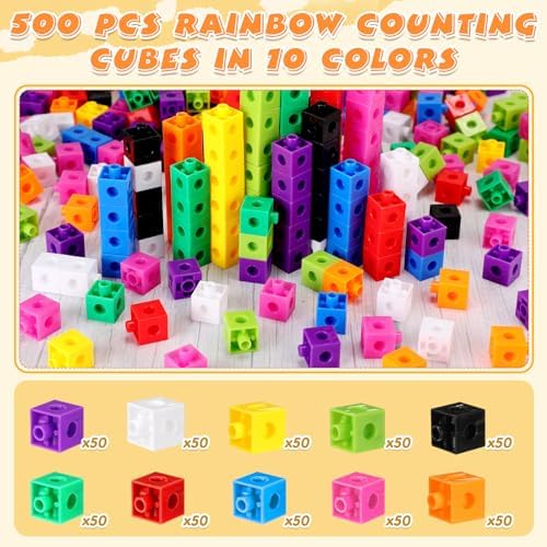 Jenaai 500 Pcs Linking Cubes with Storage Box, Colorful 2cm Math Counting Blocks, Stem Classroom Manipulatives, Back to School Gifts for Preschool Homeschool Teacher Kids(Pink) - Image 4