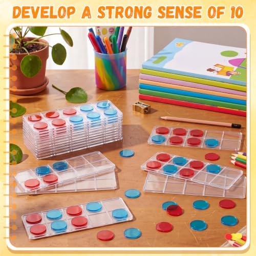 Soulchen 24 Sets Plastic Ten Frames Bulk for Classroom Math Manipulatives for Kids Classroom Math Counters Supplies Including 24 Plastic Ten Frames 240 Counters for Teach Number Concepts - Image 3