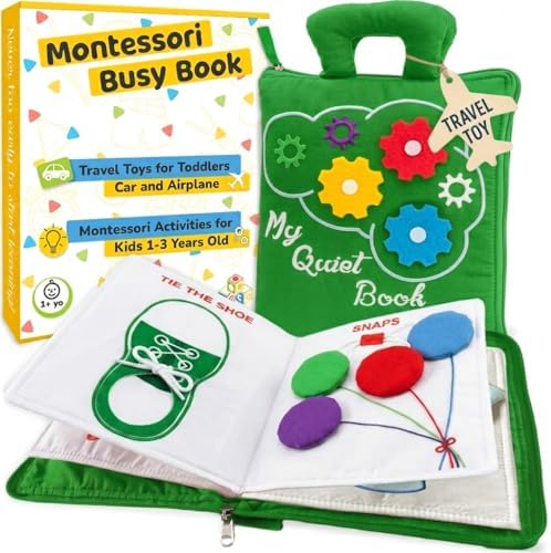 Busy Book for Toddlers 1-3, Montessori Plane Toys for Toddlers 1 Year Old by deMoca