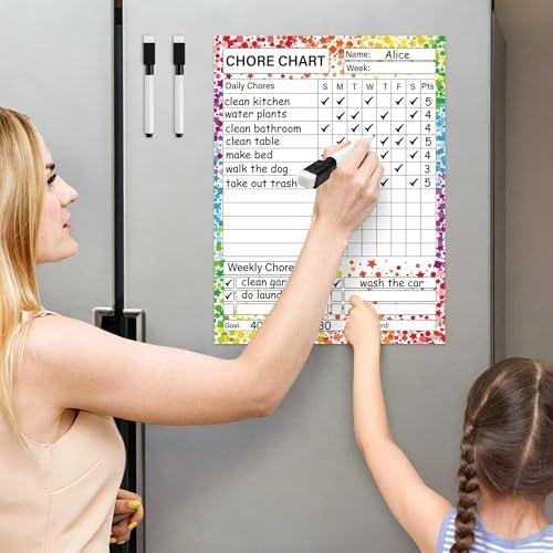 2 Pack Magnetic Chore Chart for Kids 12" x 9" Confetti Dry Erase Reward Chore Charts Weekly Behavior Responsibility Chores Board for Teens Adults Fridge Family Task Organization Home Rewards - Image 5