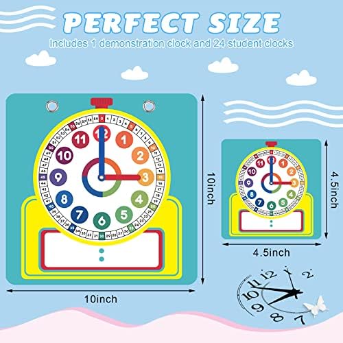 Junkin 25 Pcs Teaching Clock Kit, Learning Clocks for Kids Learning Time with Erasable Surface for Home School Classroom Supplies(Vivid Style) - Image 2