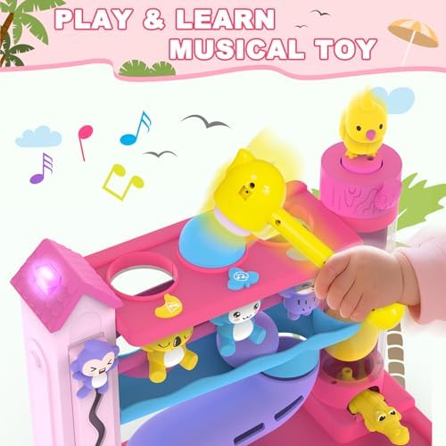 Ussybaby Musical Toys for 1+ Years Old Girls,Fine Motor Skills Developmental Toys 12-18-24+ Months,Bilingual Toddler Learning Ball Drop Toy,Birthday Gifts Toys for 1 2 Year Old Girl(Pink) - Image 4