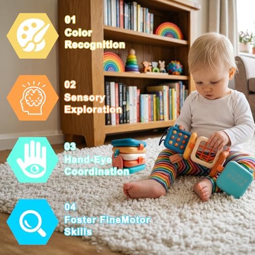 Busy Board for 1 Year Old, Montessori Toys for Baby 6-12 Months, Travel Toys for Toddler 1-3 on Plane Car, Travel Busy Board Busy Cube Gifts for 1 Year Old Boy Girl - Image 5