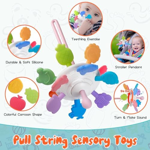 4-in-1 Montessori Baby Toy Set with Pull-String Teether Stacking Blocks - Image 3