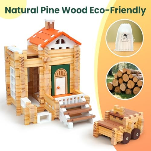 Jovi-mindly＆Notchies New 206 PCS Wooden Blocks Wooden Toys with House and Car, Preschool Learning Toys Wood Blocks Building for Kids Ages 4-8 Creative Construction Game,Birthday Toys Gifts - Image 5