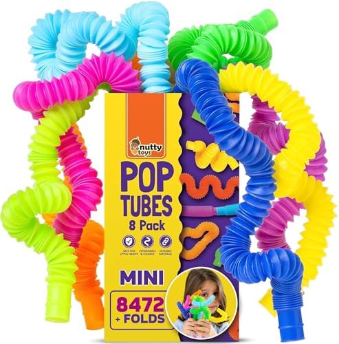 Nutty Toys Mini Pop Tubes - 8-Pack Sensory Toys - Creative STEM Learning for Kids & Toddlers - Connect & Pop! Top ADHD Autism Fidget 2026, Best Boy & Girl Christmas Stocking Stuffers Gifts Idea by NuttyToys