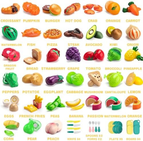 115 Pcs Cutting Play Food Toy for Kids with 2 Colors Storage Baskets - Image 2