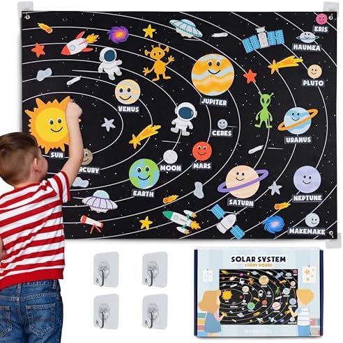 BONNYCO Solar System for Kids Toys with 61 Felt Figures. Space Montessori Toys, Girls Boys Birthday Gifts Planets. Felt Board for Toddlers Story, Educational Kids Gifts 3 4 5 6 7 8 Years, Christmas by BONNYCO