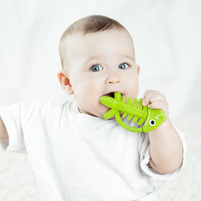 3 in 1 Infant Toys, Baby Teething Toys 3–6 6–12 Months, Teethers for Babies 0–3–6–12 Months for Teething Relief, Baby Gift, Baby Teether Toys, Silicone Sensory Toys, USA Patent Pending, Fish (Green)