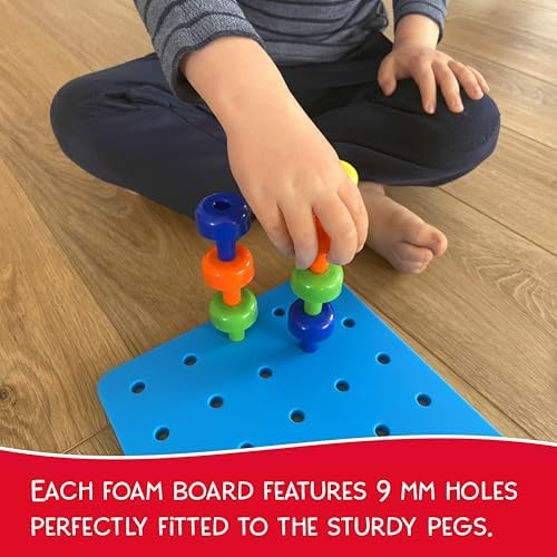 Foam Peg Board Toy - 36 Pegs, Foam Board, Lacing String, Storage Bag - Occupational Therapy Toys - Fine Motor Skills Toys for Toddlers and Kids (Blue) - Image 4