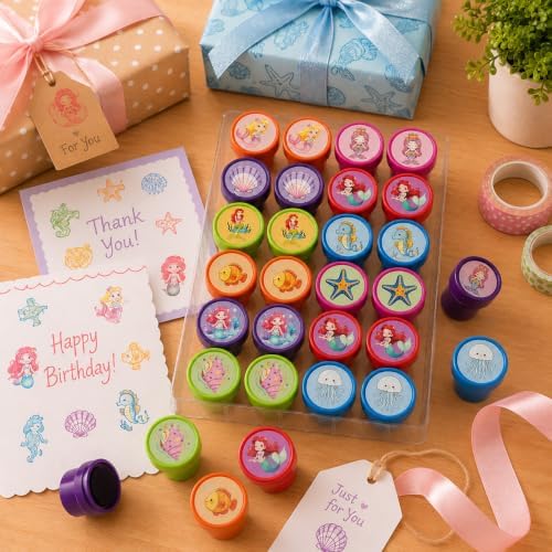 Cinrobiye 24 Pcs Mermaid Stampers Party Favor Set, Cute Under the Sea Stamps for Kids Birthday Party, Classroom Rewards, Carnival Prizes, Goody Bag Fillers, Mermaid Themed Party Supplies - Image 4