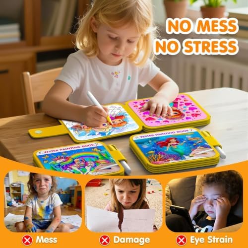 ZHOC Reusable Water Painting Books for Kids – 2 Pack Magic Water Reveal Coloring Books with Water Pens (Ice World & Mermaid) No-Mess Coloring Book Fun Travel Activity for Ages 3 4 5 6 7 8 - Image 4
