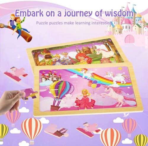 Wooden Puzzles Toys for Kids Ages 3-5, Set of 4 Packs with 20-Piece Unicorn Mermaid Princess Wood Jigsaw Puzzles, Preschool Educational Brain Teaser Toys for Girls 3 4 5 6 Years Old. - Image 3