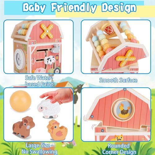Melofaver Montessori Toys for 1 Year Old, Wooden Farm Animal Barn Toys Gift - Image 2