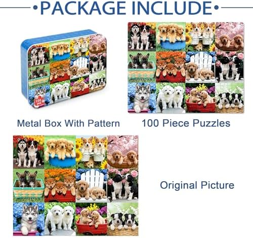 LELEMON Puzzles for Kids Ages 4-6,Cute Dogs 100 Piece Puzzles for Kids Ages 6-8 in a Metal Box,Educational Jigsaw Puzzles,Childrens 100 Piece Puzzle Games Puzzle Toys for Girls and Boys - Image 6