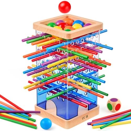 Montessori Wooden Board Game for Kids 4-6 with 48 Sticks and 12 Balls by Unknown