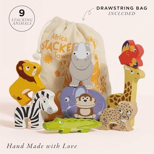 Le Toy Van Wooden Petilou Africa Stacker Tower & Bag, 18m+ - Image 2