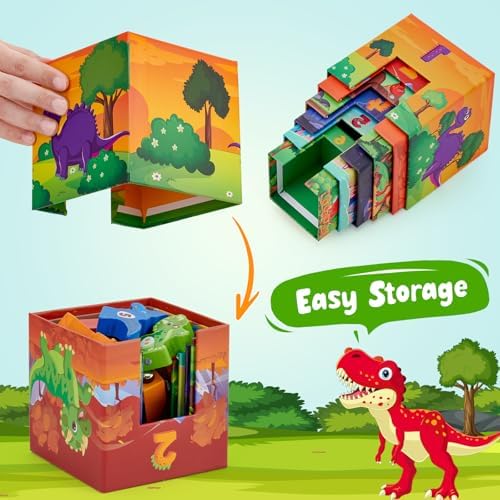 Atoylink Toddler Dinosaur Sorting and Stacking Toys with Magnetic Wooden Dinosaur Train Set, Baby Number Blocks Nesting Boxes Preschool Learning Montessori Toys for 3 Year Old Boys Girls Gift - Image 3