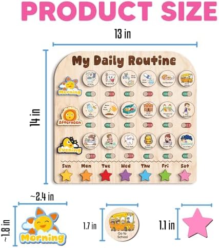 Wooden Daily Routine with Stars, Chore Chart for Kids, Visual Schedule for Kids, Morning Evening Routine Chart, Preschool Routine Chart, Routine Chart for Kids - Image 4