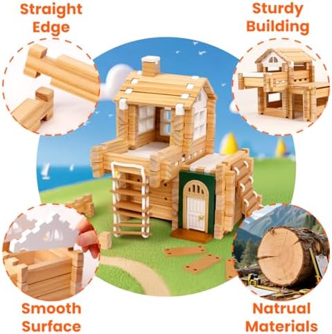 Jovi-mindly＆Notchies Building Blocks Set Wooden Blocks Toys (107 pcs) with Storage Bag, Educational Classic Wooden Blocks for Toddlers Ages 3+ Boys and Girls Aged Birthday Gift (with Printed Manual) - Image 2