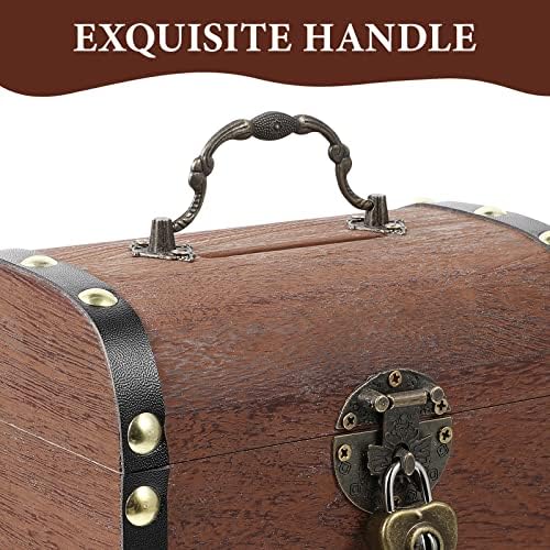 Wooden Treasure Chest Storage Box Wooden Money Storage Box Piggy Bank Organizer with Lock and Keys Gift for Kids and Adult - Image 4