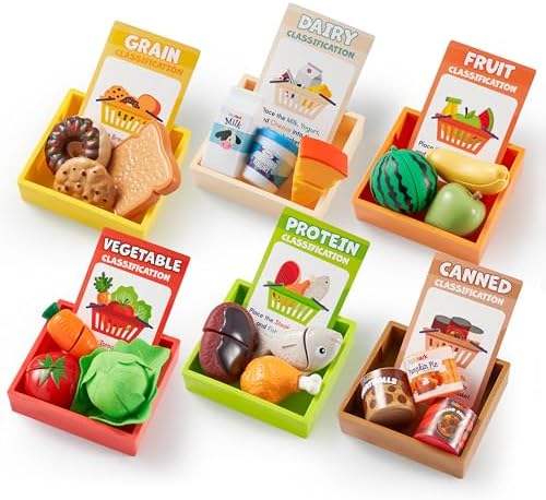 JOVA lalalark Play Food for Kids, Grocery Store Playset, Pretend Kitchen Food Toy with Storage Shelves & 6 Boxes, Sorting Sensory Toy for Boys Girls Birthday Gifts for Christmas - Image 2