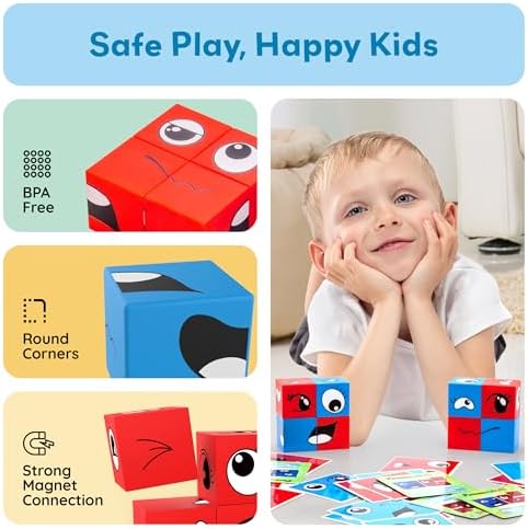 PicassoTiles Magnetic Expression Puzzle Toy Building Block Mix & Match Cubes Cubes Magnet Sensory Toys Pre-School Gifts Educational STEM Learning Kit for Kid, Baby Toddler Age 3 and Up 8 Pieces PMC08 - Image 6