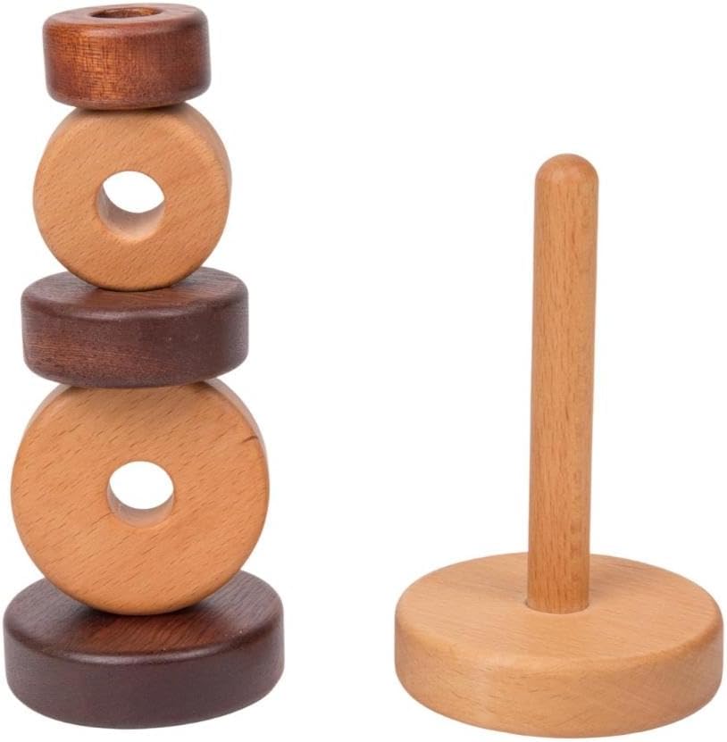 Wooden Stacking Rings for Babies, Montessori Stacker Toys for Toddlers 18+ Months, Educational Learning Sorter and Stacking Tower, Natural Wood Toy for Fine Motor Skills (Circle)