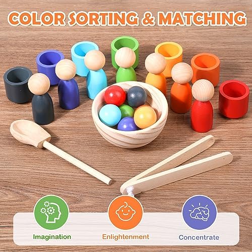 Montessori Wooden Balls in Cups Color Sorting Toy for Toddlers Ages 3+ - Image 2