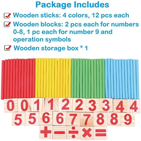 KUTOI Counting Number Blocks and Sticks | Montessori Toys for Kids Learning| Homeschool Supplies for Math manipulatives | Toddlers Educational Wooden rods with Storage Tray - Image 4