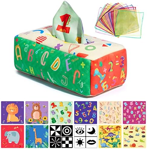 URMYWO Baby Tissue Box Toy, Montessori Baby Toys for 6-12 Months 1 Year Old Boy Girl, Soft Crinkle Sensory Toys for Infant Toddlers, Stocking Stuffers, Baby Boy Girl Gifts by URMYWO