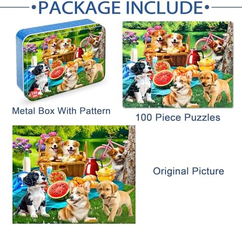 LELEMON Puzzles for Kids Ages 4-6,Dogs 100 Piece Puzzles for Kids Ages 4-8 in a Metal Box,Educational Jigsaw Puzzles 100 Piece Puzzle Games Puzzle Toys for Girls and Boys - Image 6