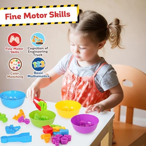 Counting Construction Vehicles Color Sorting Matching Games for Kids 3-5, Preschool Educational Learning Fine Motor Counting Transportation Matching Classroom Sensory Table Toys for Boys Girls - Image 6