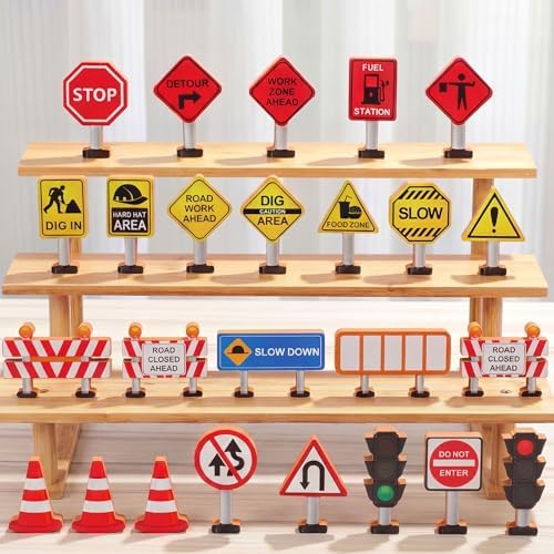 Blosssound 26 Pcs Wooden Toys for Preschool Classroom Construction Signals by Blosssound