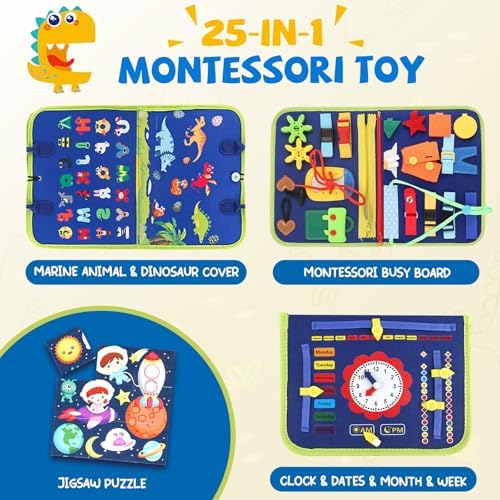 Toddler Busy Board, Montessori Sensory Toys for Boys, 3-8 Year Old Girl Toddler Travel Toys, Educational Learning Activities Board for Motor Skills, Birthday Gifts for Airplane Car, Pink - Image 3