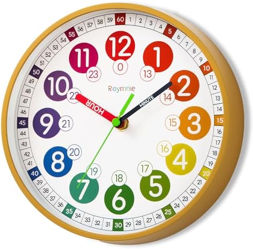 Roymnie Wall Clock Kids Battery Operated Silent Non-Ticking Classroom 8" - Image 3