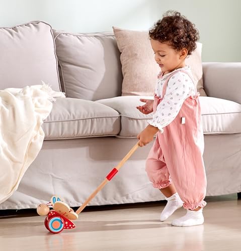 Award Winning Hape Butterfly Wooden Push and Pull Walking Toy, L: 6.3, W: 5.8, H: 22.2 inch, Red - Image 5