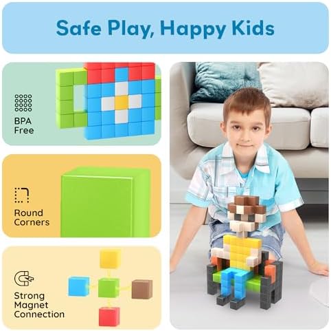 PicassoTiles 108 Piece Magnetic Cubes, 1 Inch STEM Building Set for Kids 3+ - Image 6