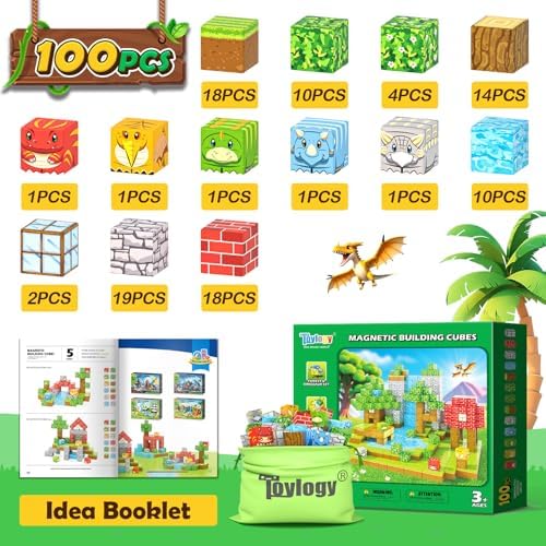100PCS 1“ Magnetic Blocks - Build Mine Magnet World Forest Dinosaur Edition - Image 3