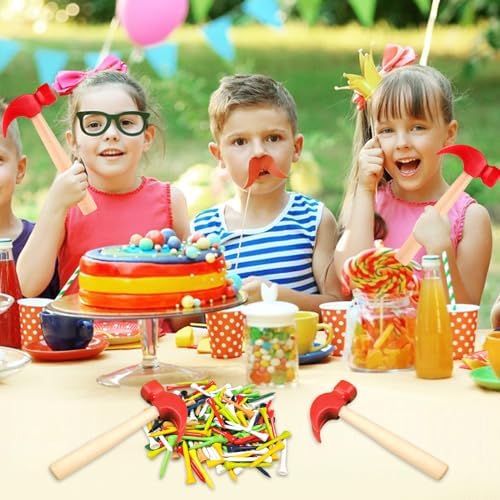 10 Pcs Kids Wooden Hammer Toy with 100 Pcs Colorful Wood Golf Tees, Small Plastic Hammer Simulation Hammers Educational Toys for Children Gift Birthday Party Halloween (Red) - Image 6