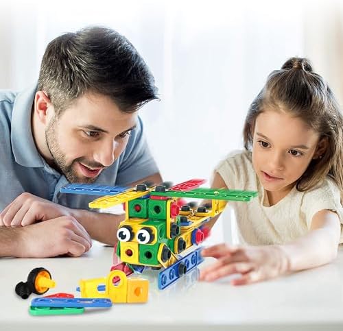 PicassoTiles 201pc STEM Learning Block Construction Kit with Power Drill and Clickable Ratchet Educational Engineering Toy Set Kids Age 3 Plus Preschool Activity Creative Play with Idea Book PTN201 - Image 2