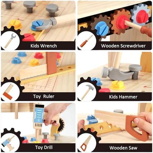 PairPear Wooden Kids Tool Bench, Large Workbench with Tool Set with Toy Box - Image 6