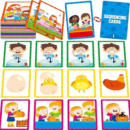 4-Scene Sequencing Cards, 72 Sequence Card Game for Preschool, Kids Learning Order and Logic, Speech Therapy Materials for Autism, Early Learning Activity-Storytelling, Social Skills,Sentence Building by Stickyourhappymoment