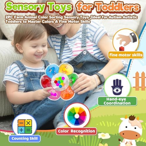 2PC Color Sorting Sensory Toy for Toddler Girl, Farm Animal Roadtrip Travel Essential Fidget Game, Montessori Preschool Learning Activities for Kid Boy Aged 2 3 4 Dementia Easter Basket Stuffer Gift - Image 4