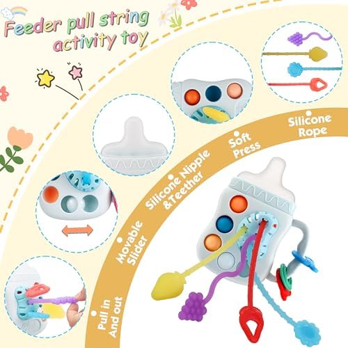 Baby Toys 0-6-12 Months,Montessori Toys for babise 0-6-12-18 Months,Incl Pull String Toy & Shape Sorter & Stacking Building Block & Manhattan ball & Baby Blocks，montessori baby toys for 1 + year - Image 4