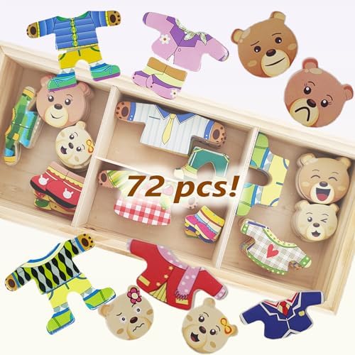 Wooden Bear Family Dress-up Puzzle Box for Toddlers(72pcs),Change Clothes Puzzle Games, Preschool Learning Activities Toys for Kids Ages 3+ - Image 5