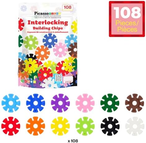 PicassoTiles Building Chips Interlocking Disc Construction Blocks in 12 Colors STEM Learning Early Education Toy Engineering Playset Child Brain Development for Toddlers Girls Boys Kids Age 3+ PTF108 - Image 3